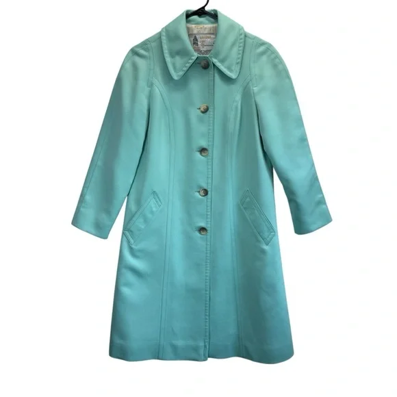 London Fog Vintage Aqua Blue/Green Trench Raincoat. Size 8R - Picture 2 of 16